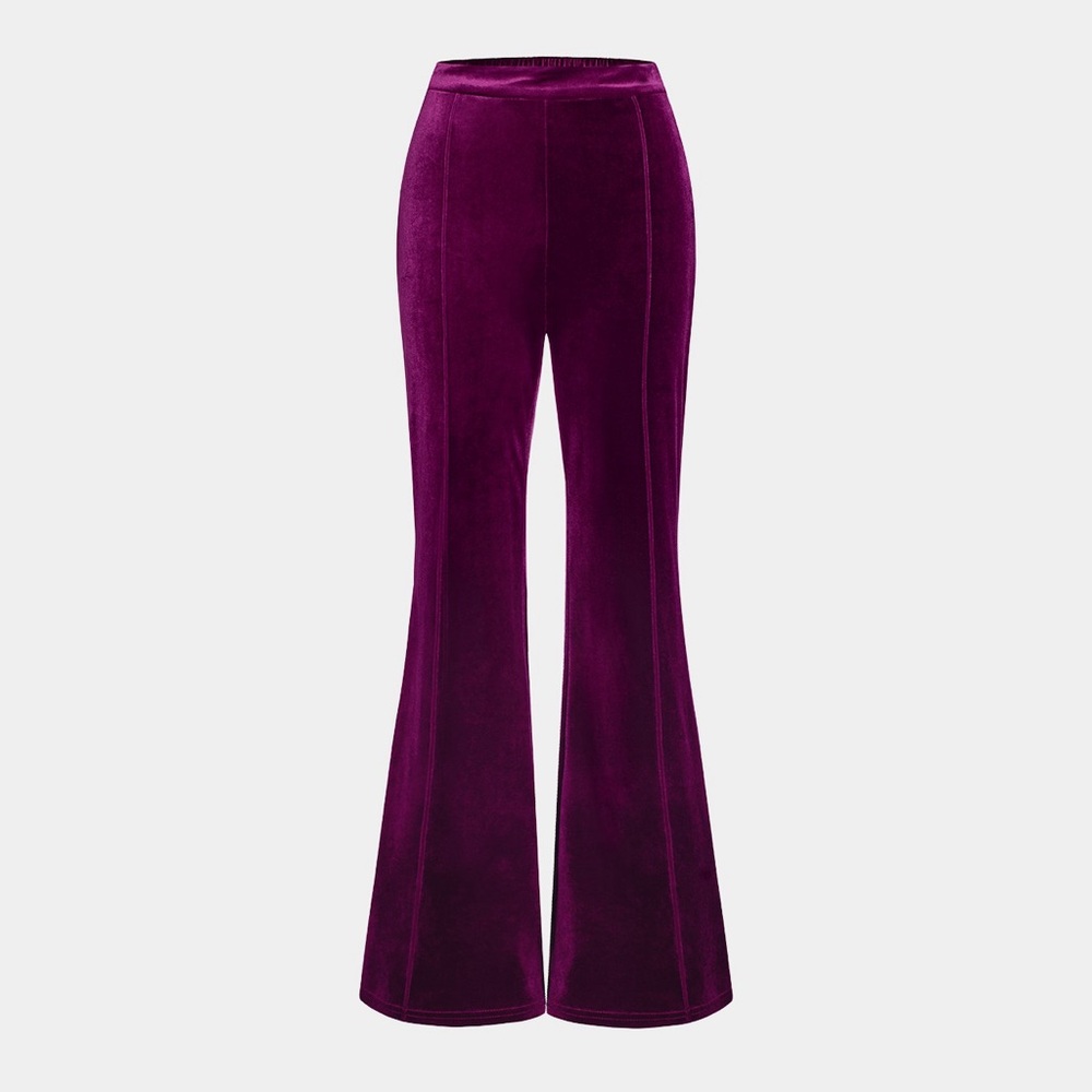 Burgundy Velvet Flare Pants - Picture 3 of 6